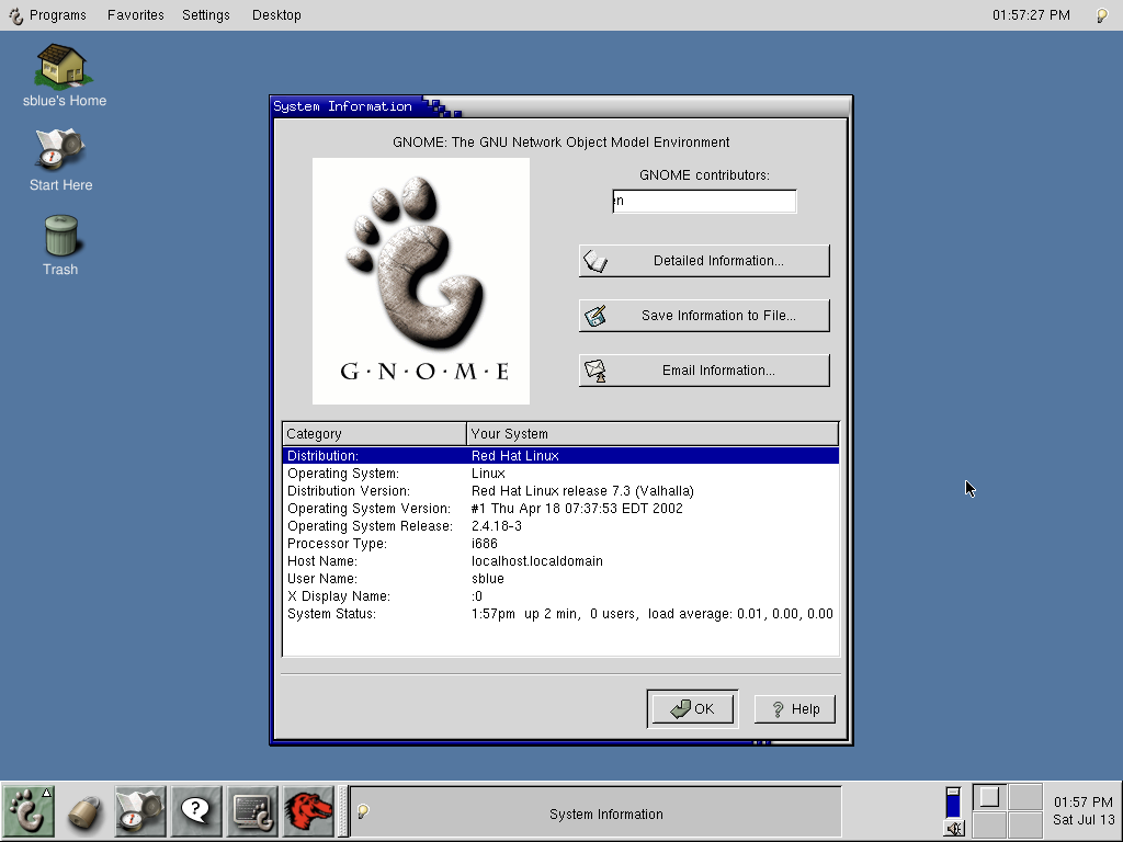 Screenshot of a desktop, running RedHat 7.3